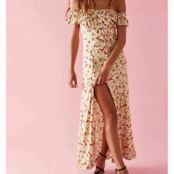 Free People Gorgeous She's A Dream empire midi maxi dress - Ivory🍓Berry Combo M - Picture 1 of 11